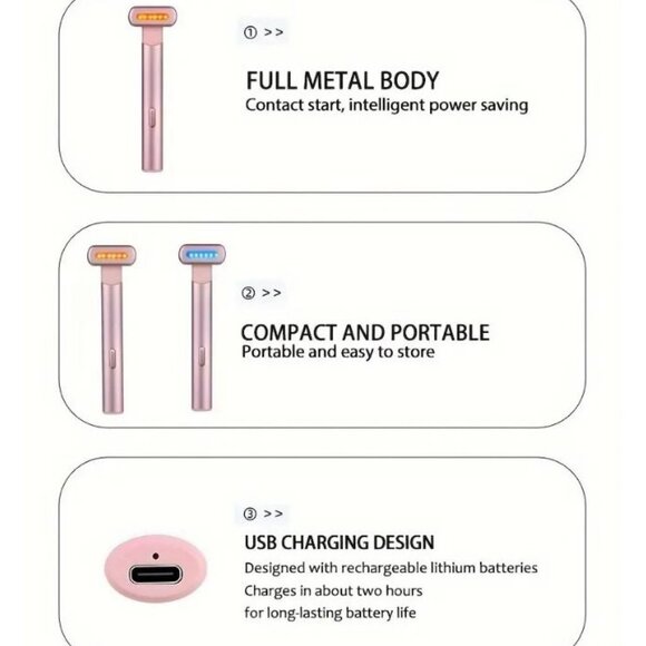 4-in-1 Radiant Renewal Red and Blue Light Skincare Wand Therapy (Rose Gold) New - Picture 11 of 14